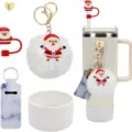 Set de accesorios para taza de Navidad con llavero de pompón lindo y funda de pajita - Papá Noel