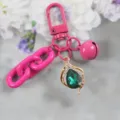 Llavero rosa con colgante de cristal verde en gota, accesorio de bolso lindo estilo Y2K - Estilo 2
