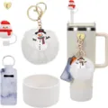 Set de accesorios para vaso de muñeco de nieve de Navidad con llavero pompón - Muñeco de nieve