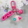 Leuke roze glitter zeshoekige hanger sleutelhanger met metalen bel en ketting voor tas. - Stijl 3