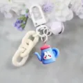 Schattige konijn theepot sleutelhanger met bel en grove ketting, leuke tas hanger accessoire. - Stijl 4