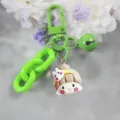 Portachiavi carino con bambola coniglio verde campanello e catena spessa per borsa - Modello 6