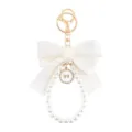Bonito llavero con lazo de cinta blanca y perlas, elegante accesorio para bolso chic - Estilo 2 / Blanco