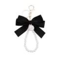 Portachiavi fiocco nero e perle, elegante ciondolo borsa da donna con anello in metallo. - Stile 1 / Nero