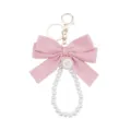 Portachiavi con fiocco rosa e perle bracciale donna grazioso ciondolo borsa anello chiavi auto - modello 2 / Rosa