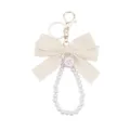 Variante portachiavi con fiocco di perle bianche, elegante ciondolo per borsa donna - modello 3 / Bianco avorio