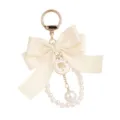 Llavero lazo perlas beis estilo vintage anillo metal bonito colgante bolso accesorio - Estilo 1 / Beige