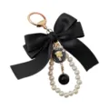 Llavero de perlas con lazo negro elegante colgante de bolso vintage accesorio - Estilo 2 / Negro