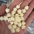 Natural shell powder 3D rose flower beads in cream white finish for DIY jewelry crafting - 50 Pieces/Pack (10mm) / Cream White