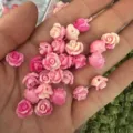 Natural pink shell powder carved rose beads for handmade DIY jewelry accessories - 50 Pieces/Pack (10mm) / 粉红淡粉渐变