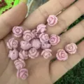 Handmade miniature 3D pink rose flower loose beads crafted from natural shell powder - 50 Pieces/Pack (10mm) / Light Pink