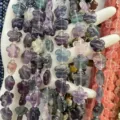 Colorful natural fluorite plum blossom shaped stone beads for DIY jewelry making - 25 Pieces/Strand (15x15x5mm) / Purple Fluorite A