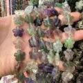 Natural stone flower-shaped loose beads for DIY jewelry making in assorted vibrant colors - 25 Pieces/Strand (15x15x5mm) / Purple Fluorite AB