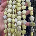 Pale green natural stone plum blossom loose beads for DIY handmade jewelry crafting - 25 Pieces/Strand (15x15x5mm) / Southern Jade