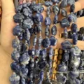 Natural blue sodalite stone beads in five-petal flower shape for DIY jewelry making - 25 Pieces/Strand (15x15x5mm) / Blue Sodalite