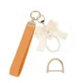 Pearl Keychain Wristlet Orange Woven Strap Bow D-Ring Bag Charm Women Fashion Accessory - Orange Bow Style / Single Piece