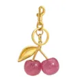 Gold tone metal and pink glitter cherry keychain cute bag charm and key ring accessory for women. - Style 3 (Single)