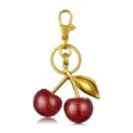 Porte-clés cerise doré avec pendentif fruit rouge pailleté et mousqueton sécurisé. - Style 3 (Paillettes Rouges)