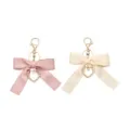 Bow pearl heart keychain, cute pink and beige satin bag charm for women and girls. - Style 5