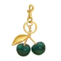 Gold tone green glitter cherry keychain bag charm, cute fruit key ring accessory for women. - Style 6 (Single)