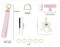 Pink woven wristlet strap keychain set with bow pearl charm, D-ring and tools for women. - Set