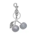 Silver tone metal cherry keychain with sparkly glitter spheres and leaf charm for bag decor. - Style 21 (Single)