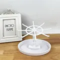 White rotating jewelry display stand keychain holder desktop organizer with hooks and round base. - 5# Ellipse / Single Layer / White