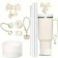 Details of Stanley tumbler silicone accessory set including bow straw cover and butterfly chain. - Set 4 (Without Cup)