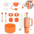 Siliconen beker accessoire set met rietje deksel, lekkagevrije stop en ketting. - 11 Stuks Set Zonder Bekers / Oranje