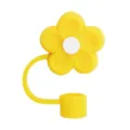 Yellow flower silicone straw cover 10mm tumbler dust cap food grade reusable straw topper - Yellow