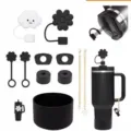 Zwarte beker accessoireset met siliconen laars rietje covers kettingen en lekvrije stoppers - 11 Stuks Set Zonder Bekers / Zwart
