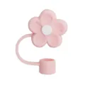 Pink silicone flower straw cover, cute dust cap lid for 10mm insulated tumblers cup. - Pink
