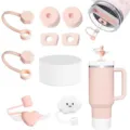 Set di accessori per tazze in silicone rosa con coperture per cannucce e tappi. - 9 Pezzi / Set Rosa Carne