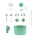 Leuke siliconen tumbler accessoires set met wolk rietje hoesje en beschermende bodem. - 11 Stuks Set Zonder Bekers / Groen