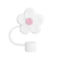 White silicone flower straw cover for 10mm tumblers, cute dustproof reusable cap topper. - White