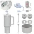 Set di accessori in silicone per bicchiere con tappo di paglia elefante e protezione - 9 Pezzi / Set Grigio B