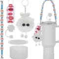 Set di accessori per tazza Stanley con tracolla margherita e custodia in silicone - Bianco con corda blu A