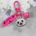 Cute pink cat keychain with bell candy color charm metal keyring sweet style bag accessory - Style 2 / Pink