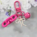 Porte-clés rose en alliage grand peint couleur bonbon nœud cloche charme de sac mignon - Style 3 / Rose et Blanc