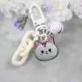 Cute kawaii cat keychain charm with candy color bell and white chain for bag and keys. - Style 3 / White