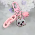 Pink cute cat keychain candy color bell metal clasp bag charm accessory lovely style. - Style 4 / Pink