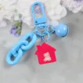 Cute blue keychain with red house bear pendant, stylish fashion cartoon bag charm accessory. - Style 6