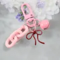 Porte-clés nœud en alliage rose et breloque de sac avec chaîne épaisse et style mignon. - Rose et Rouge Foncé