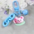 Cute blue keychain with pink cartoon bear charm and small bell for diy bag pendant - Style 7