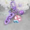 Cute purple keychain bag charm with metal chain bell and sweet window pendant for DIY bags - Style 9