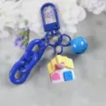 Cute blue keychain DIY bag pendant with little house bear charm and bell accessory for backpacks. - Style 10