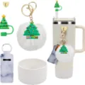 Set de accesorios para taza de Navidad con llavero de pompón funda de pajita y bota de silicona - Árbol de Navidad