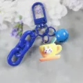 Portachiavi blu carino con catena spessa campanella e ciondolo tazza con coniglio. - Stile 10