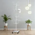Multi-tier rotating hat display rack floor standing metal hat shelf for retail store shop - White