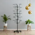 Rotating floor standing hat display rack multi tier metal retail store hat organizer stand - Black